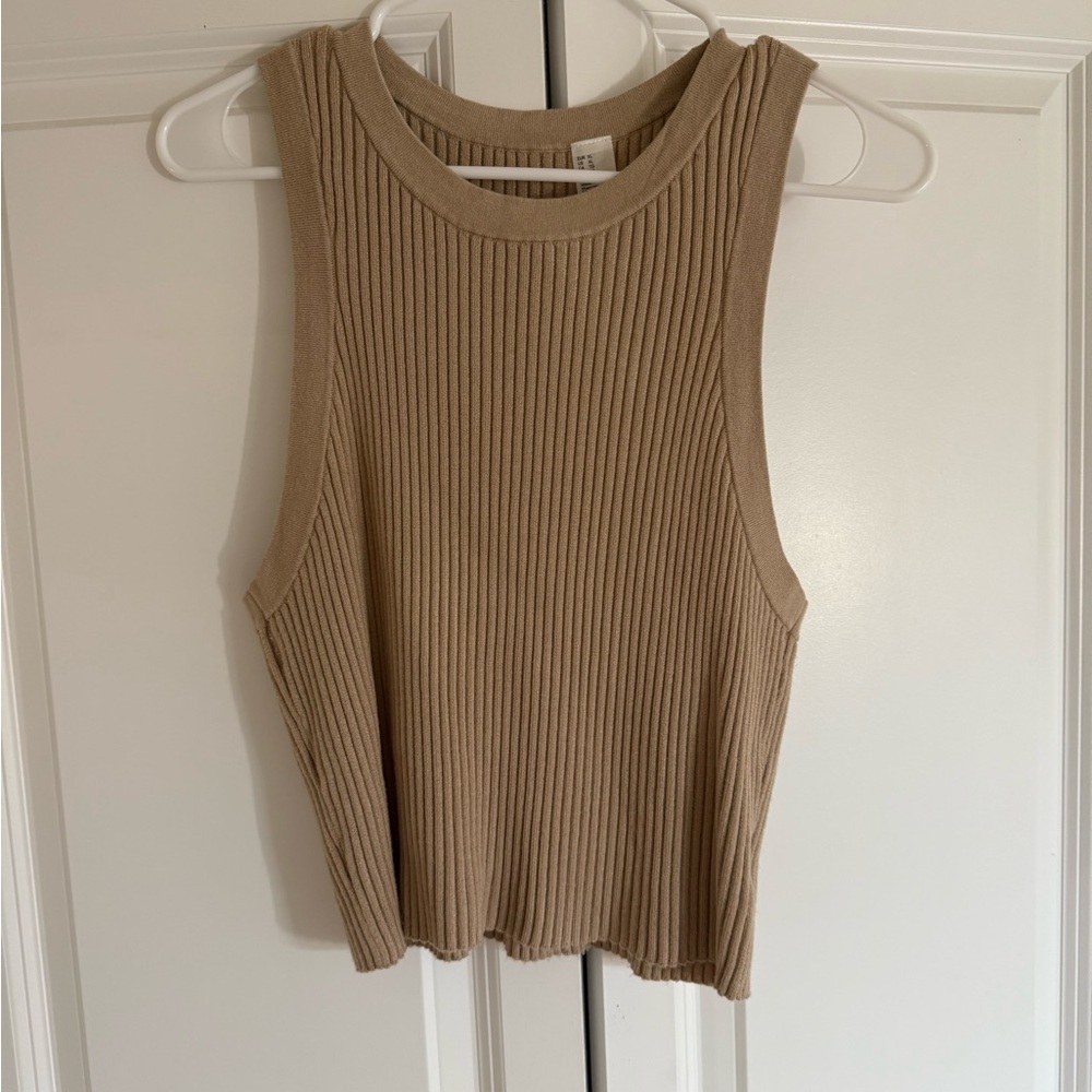 Ribbed Tan Sleeveless Top